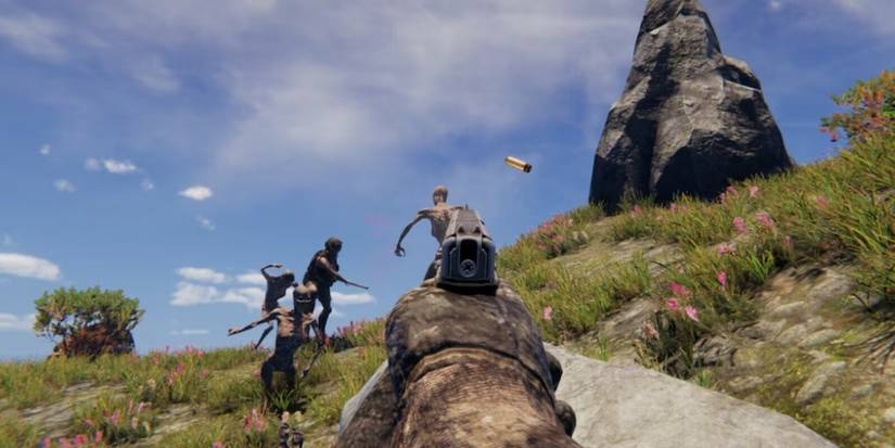 Aiming a gun at enemy mutants Sunkenland