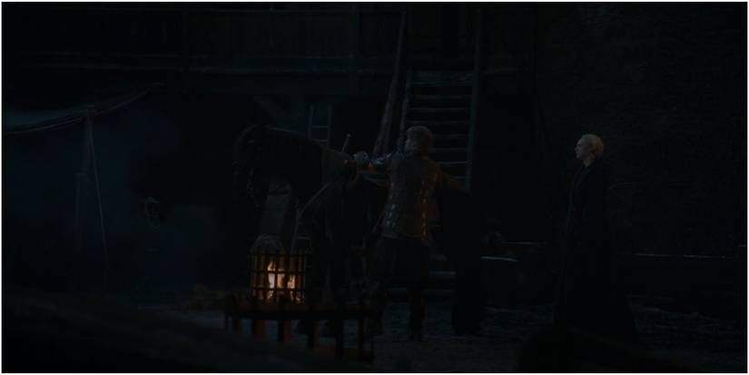 Jaime Lannister takes Widow's Wail with him to King's Landing while Brienne watches in Game of Thrones.