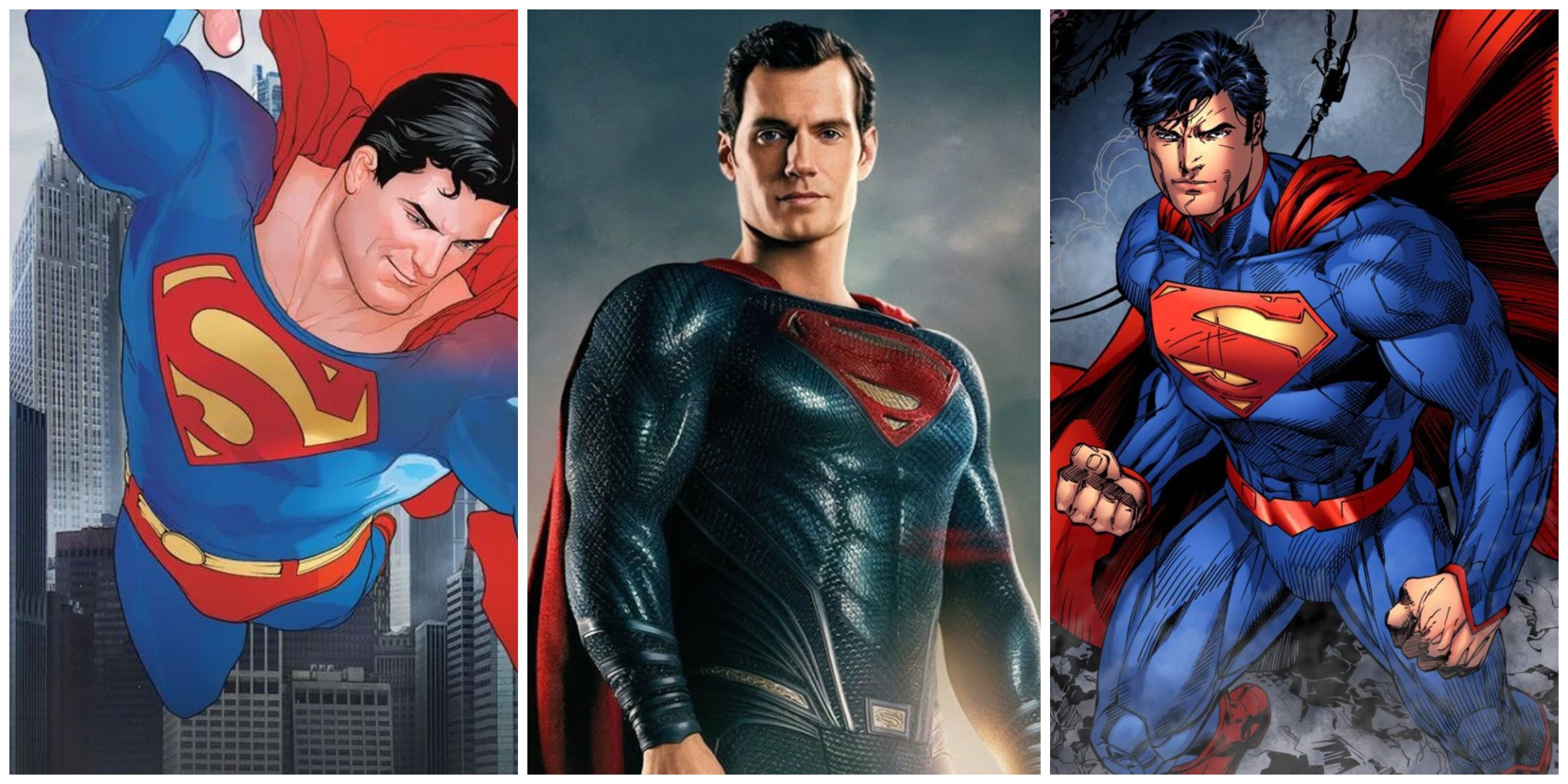 different superman costumes throughout comics and movies