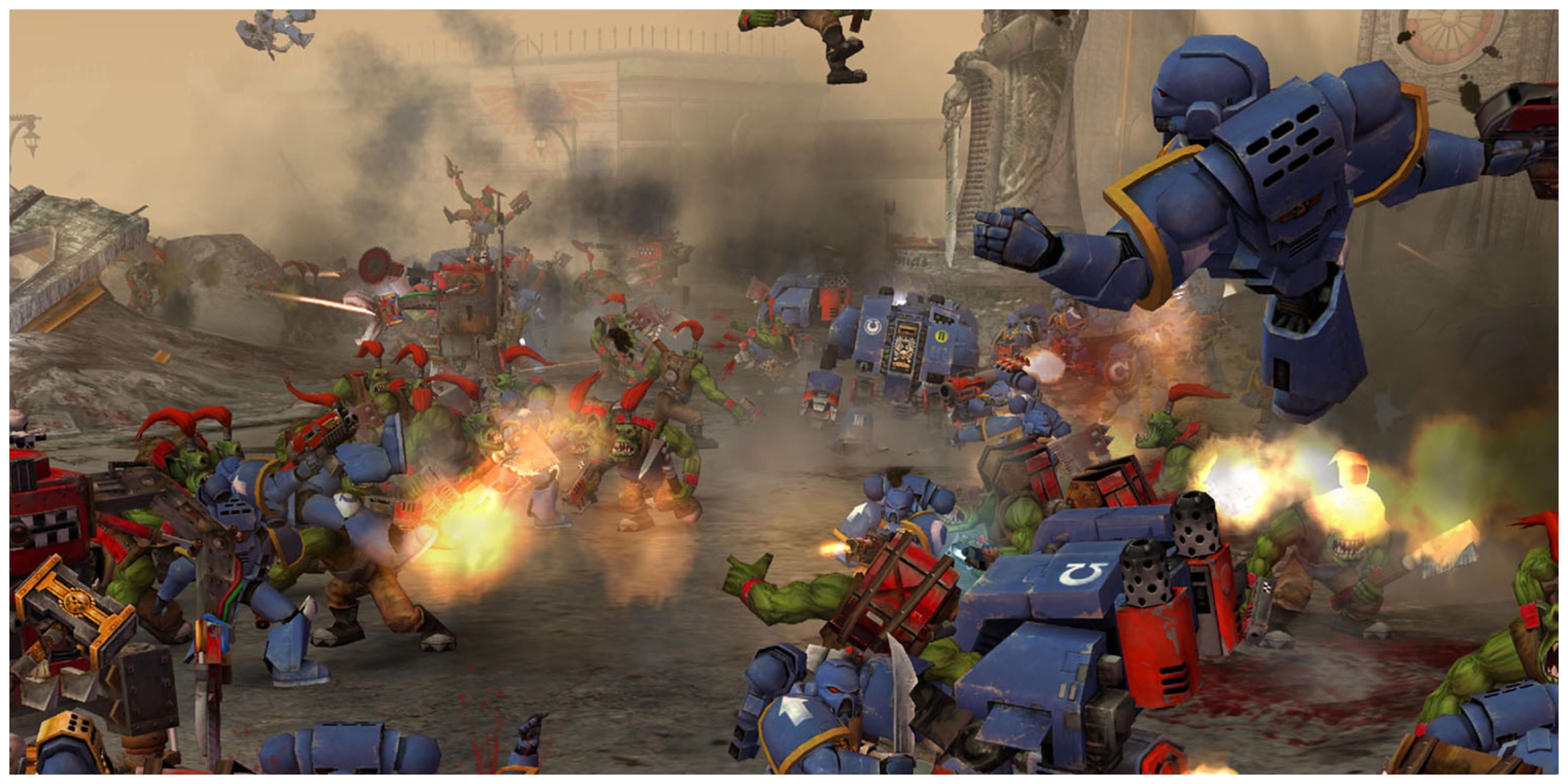 Warhammer 40,000: Dawn Of War Space Marines fighting Orcs