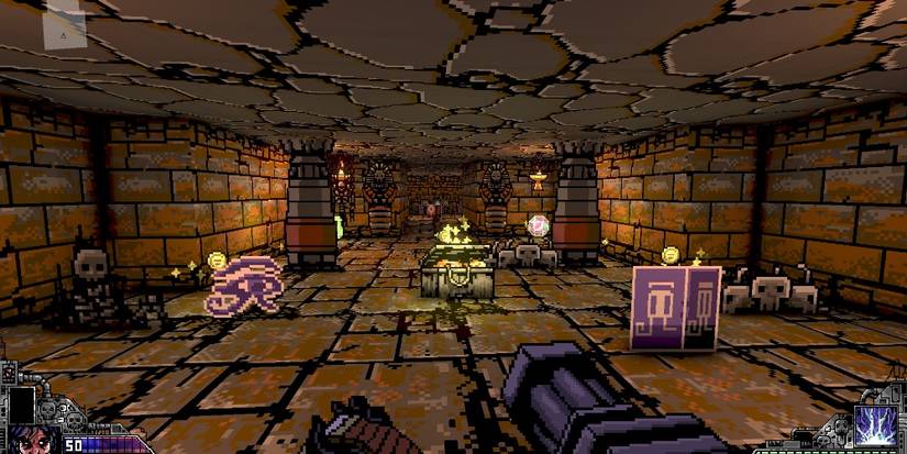 Looking at a chest in a dungeon in Project Warlock