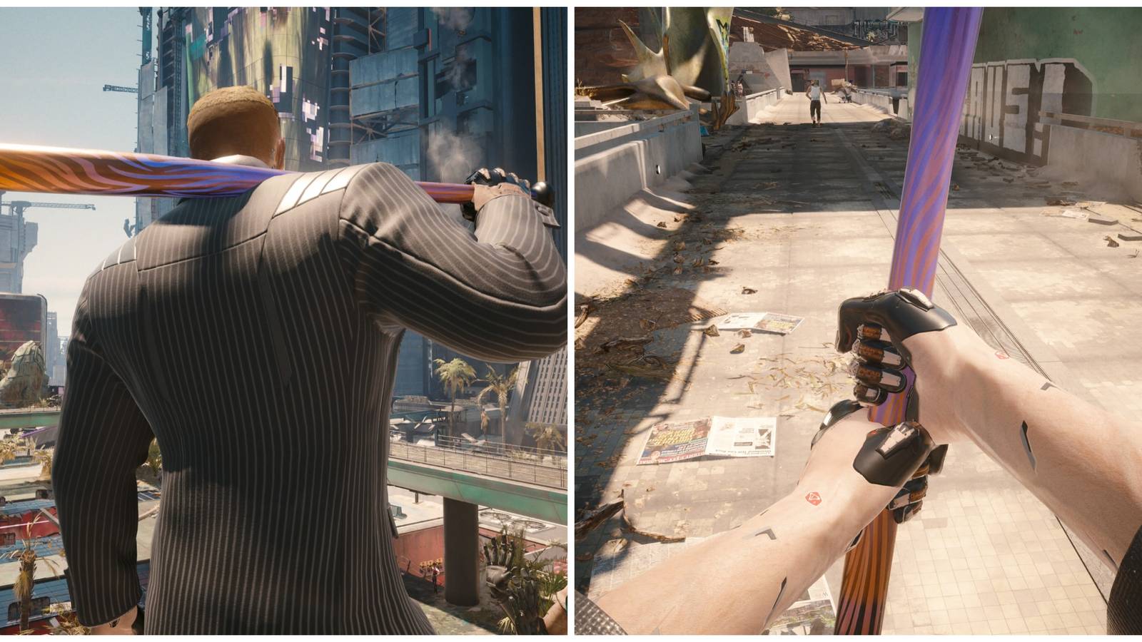 V holding the baby boomer baseball bat