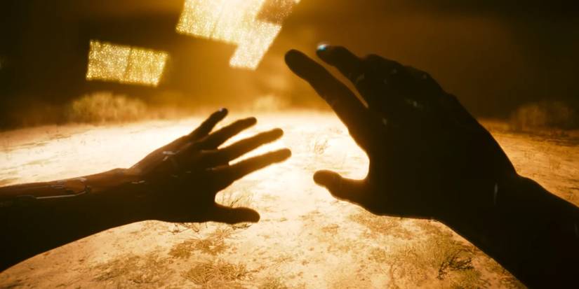 V putting his hands up during a relic malfunction