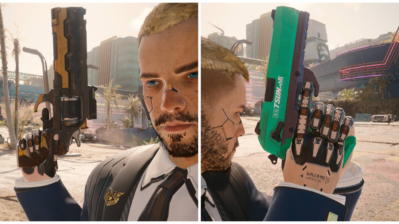 V holding ol' reliable and riskit weapons