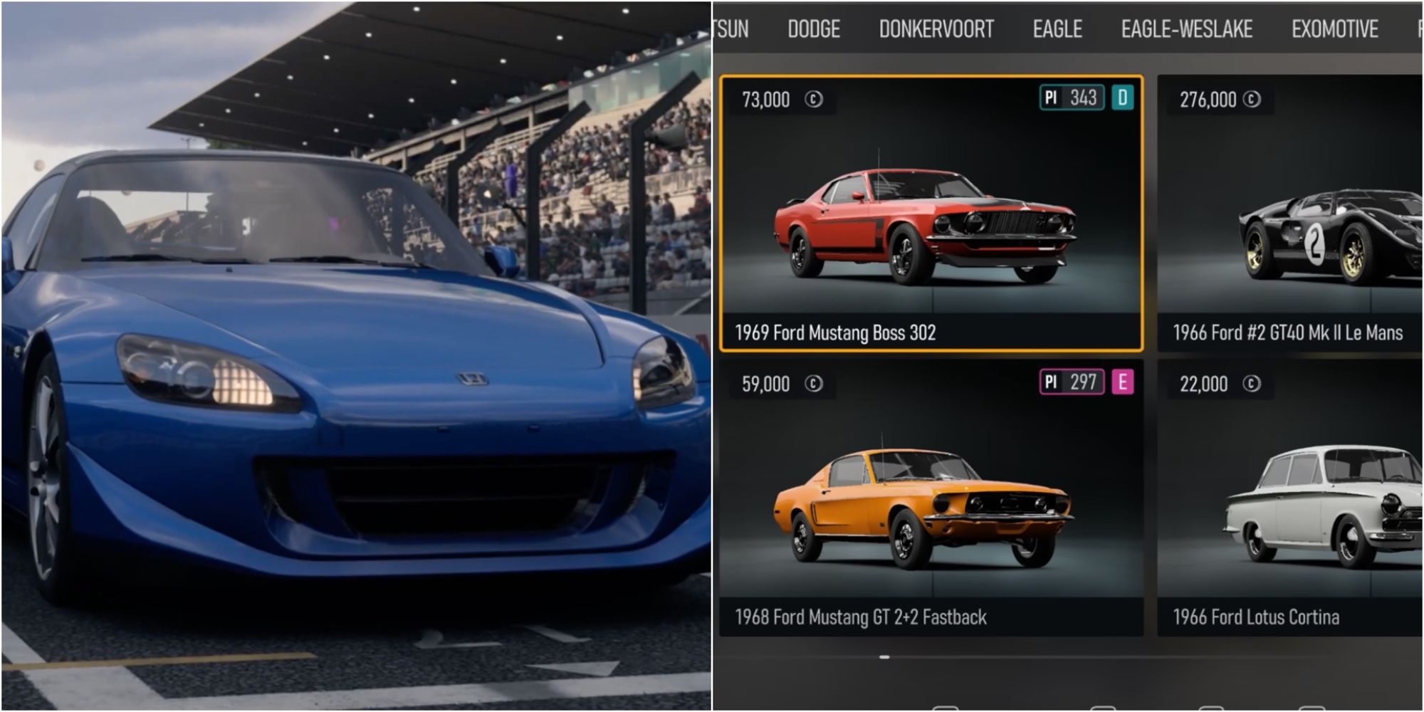 Blue Car With Car Selection Screen on The Right