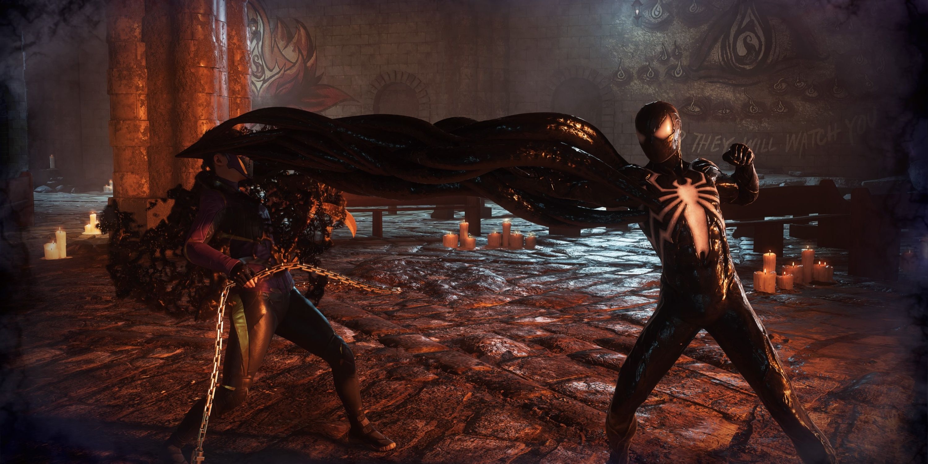 black suit spider-man fighting wraith