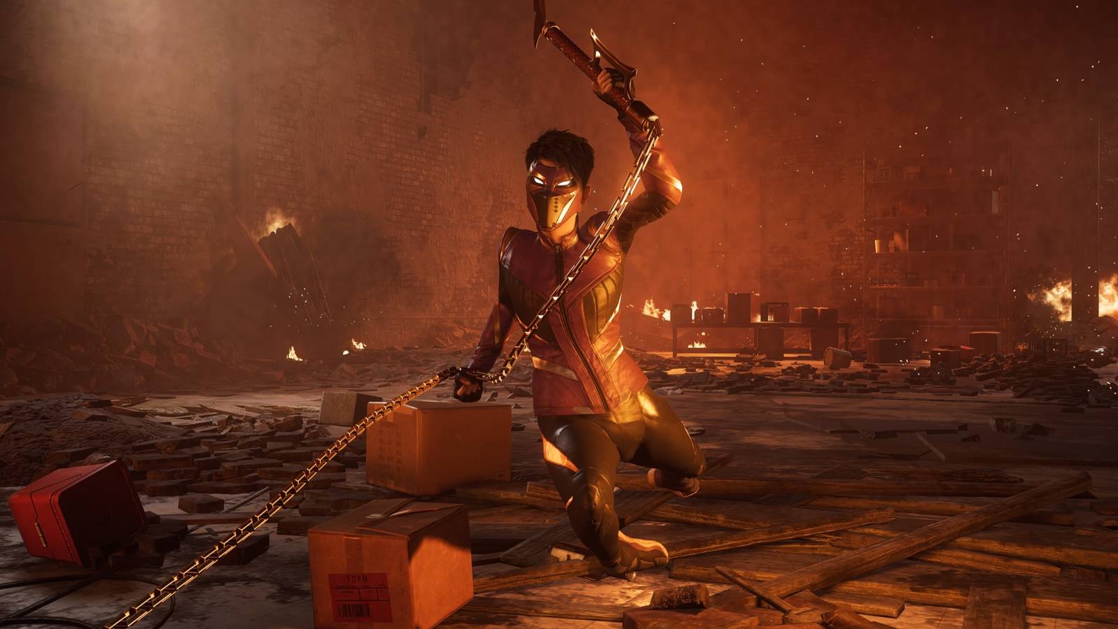 Yuri as wraith using her weapons to swing towards spider-man