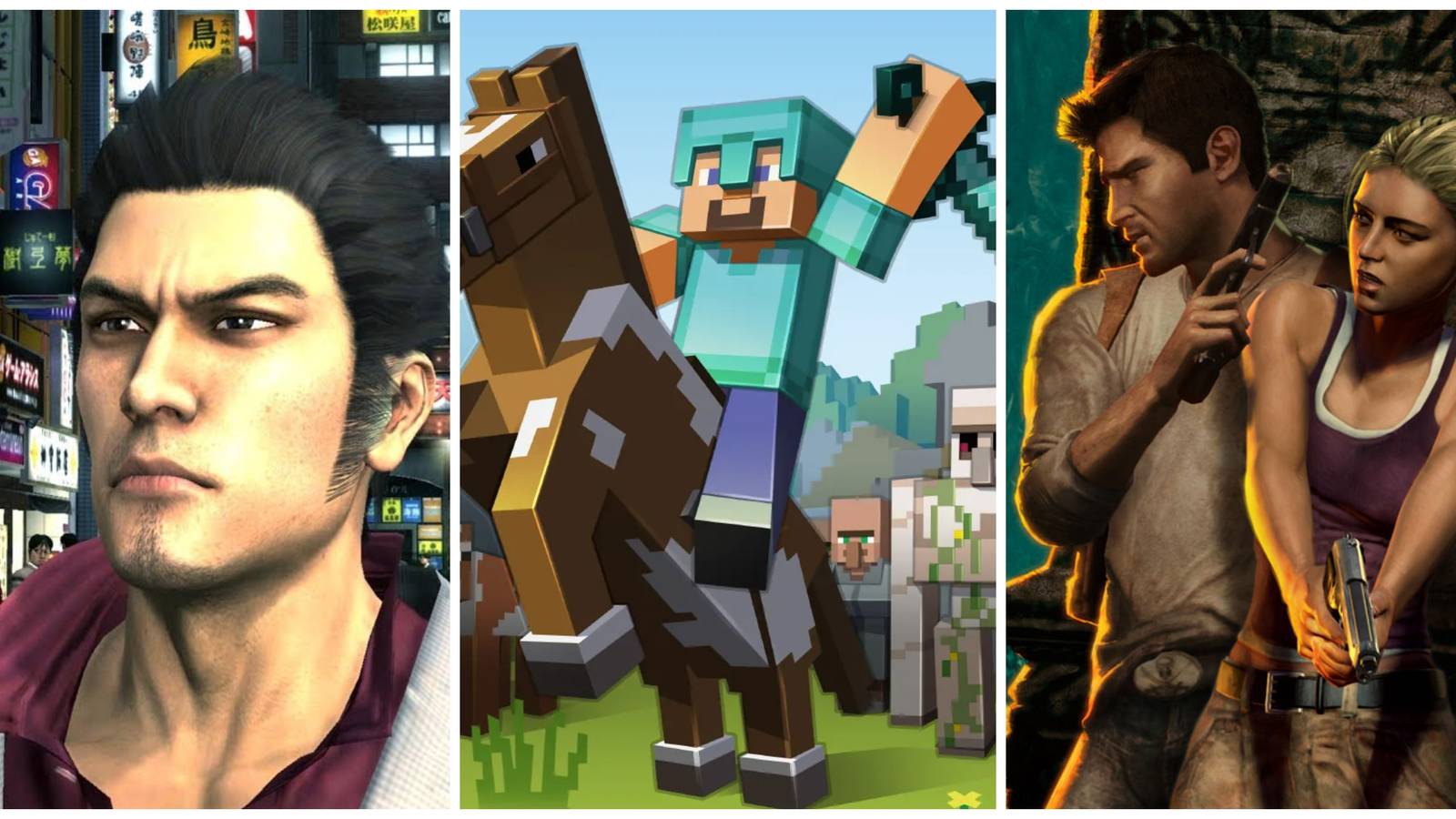yakuza 3, uncharted 1, minecraft