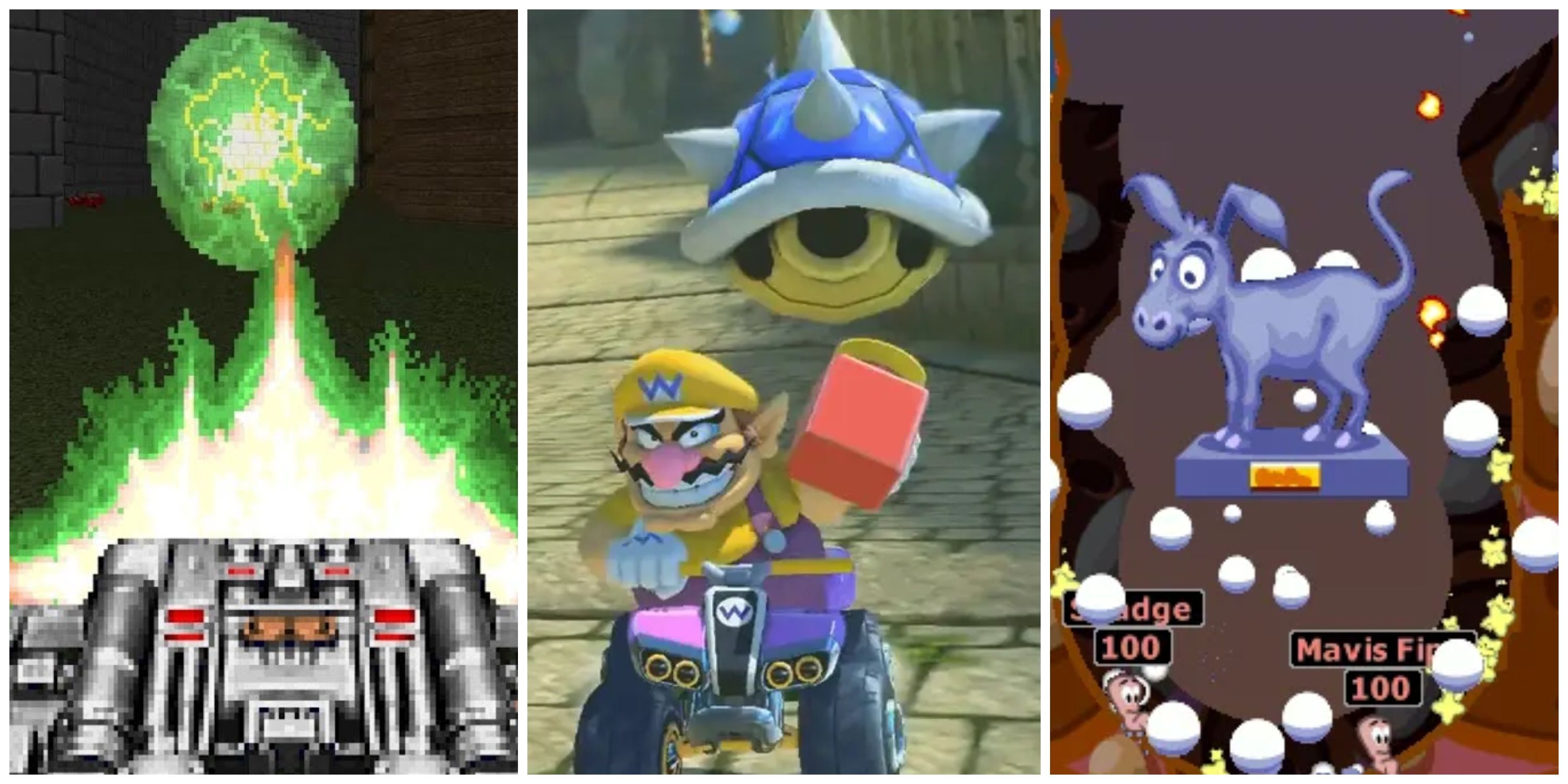 original bfg 9000, wario hit by a blue shell, concrete donkey in worms