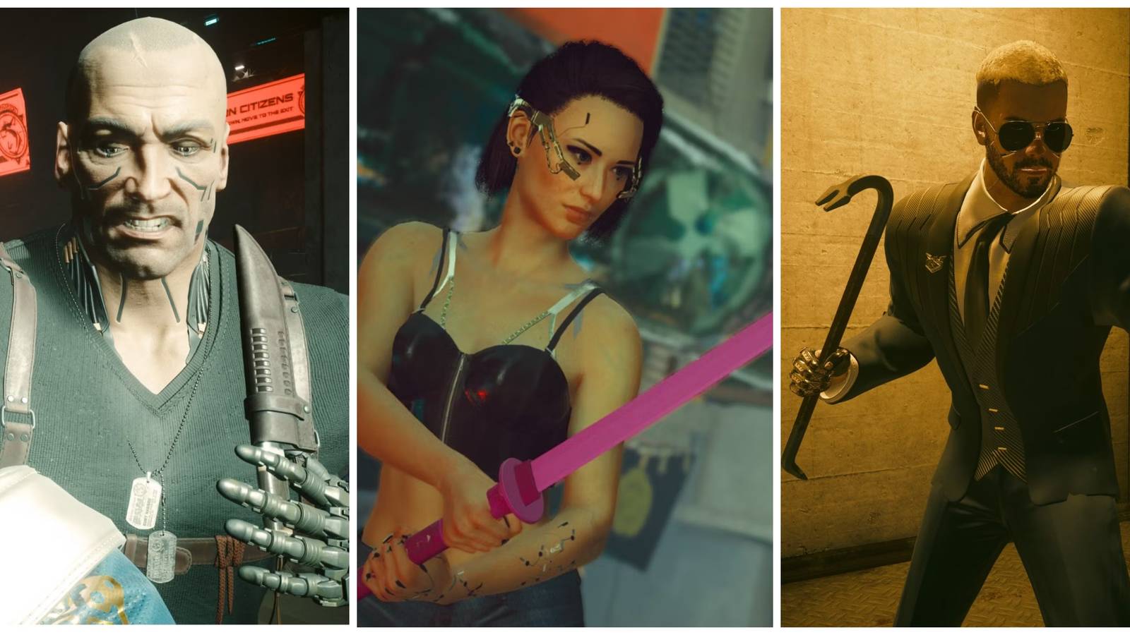 kurt hansen with a knife, fem v with a katana, male v with a crowbar