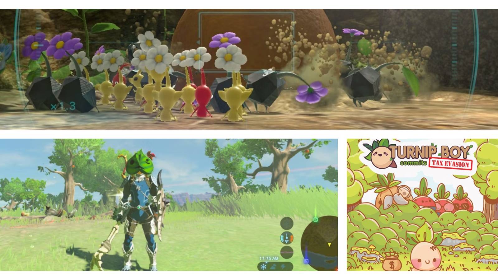 Pikmin 3, The Legend of Zelda: Breath of the Wild, Turnip Boy Commits Tax Evasion