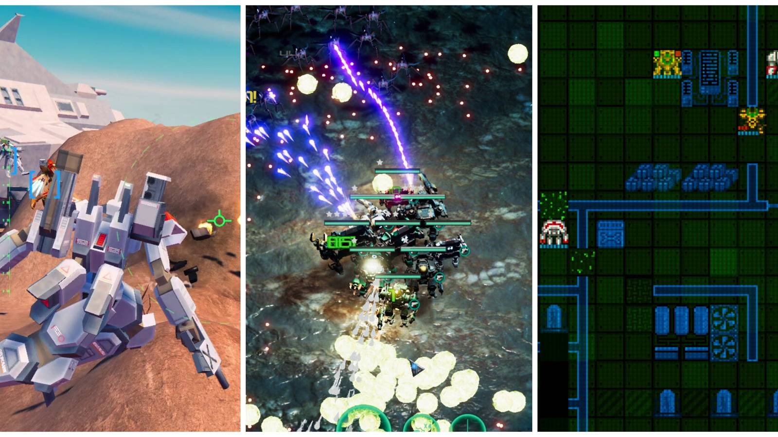 Best Indie Mech Games (Featured Image) - Gearbits + Battle Grid + Mainframe Defenders