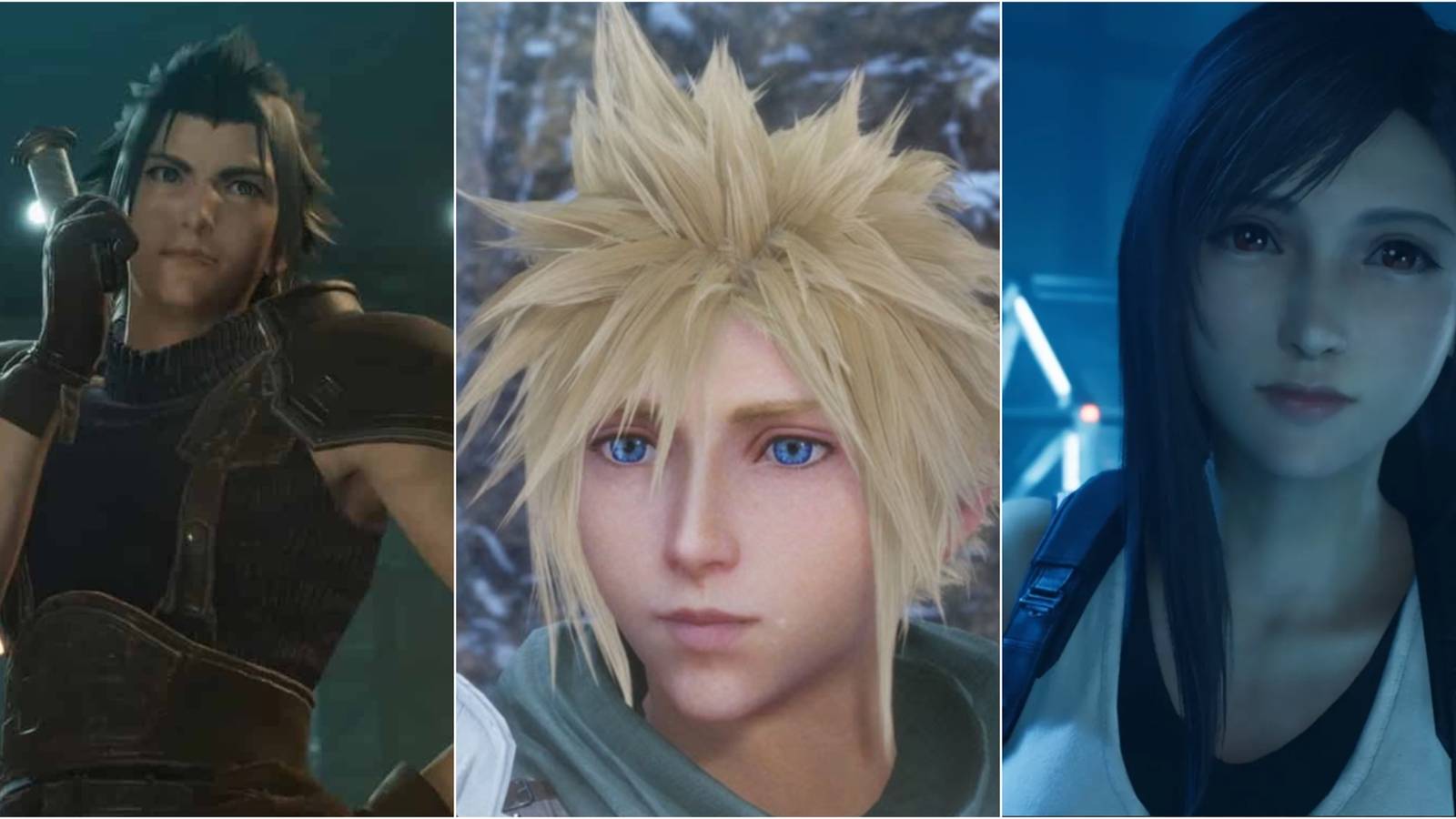 Zack, Cloud, and Tifa in Final Fantasy 7 and Crisis Core