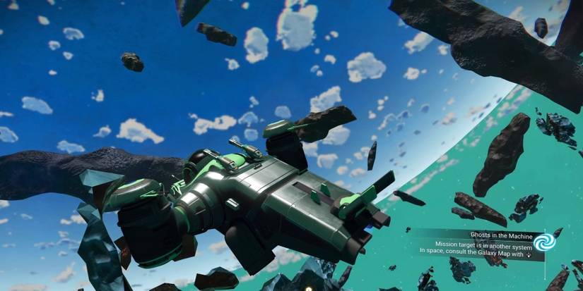 Ship flying above a planet