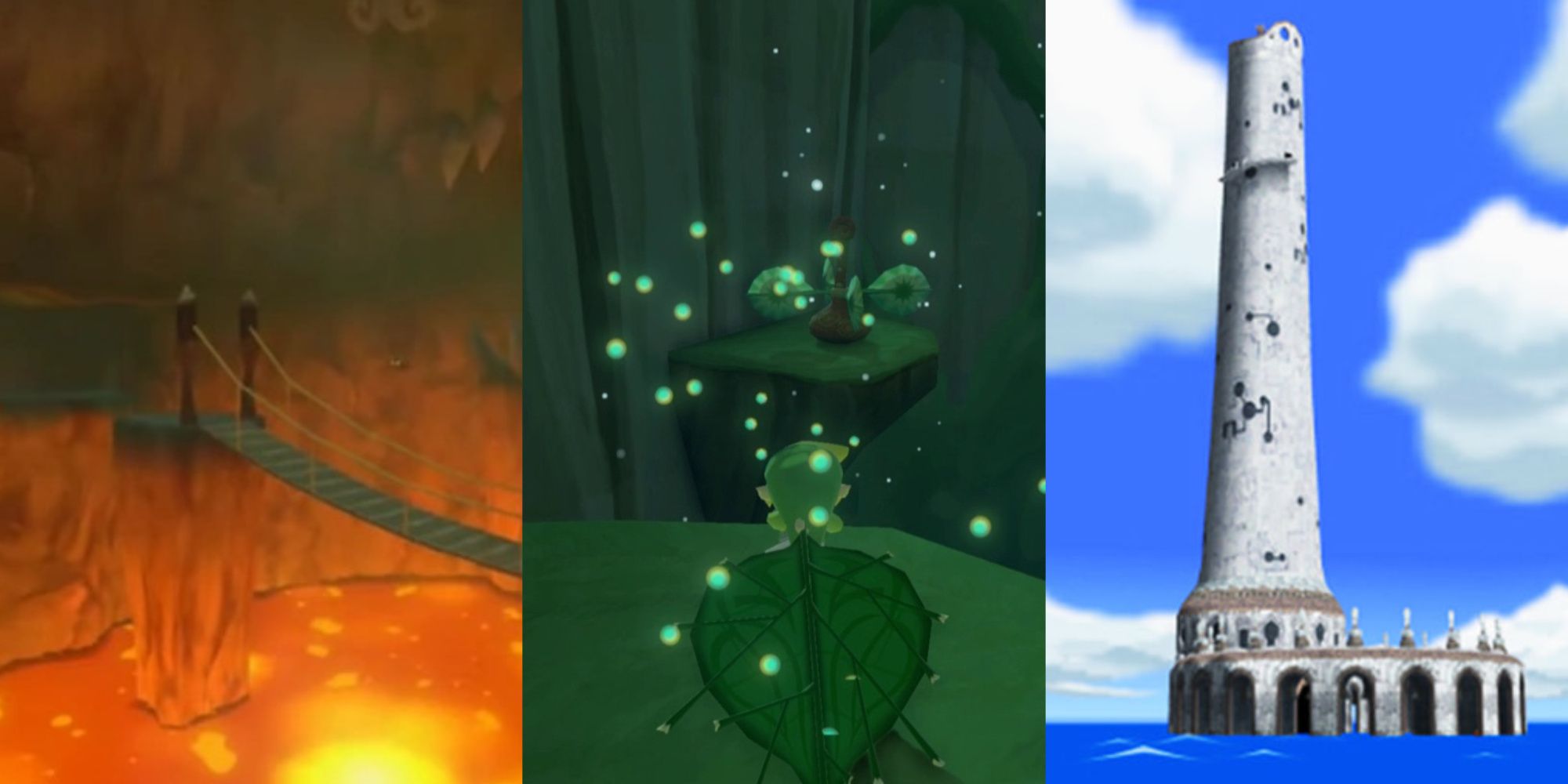 a colllage of three dungeons from wind waker