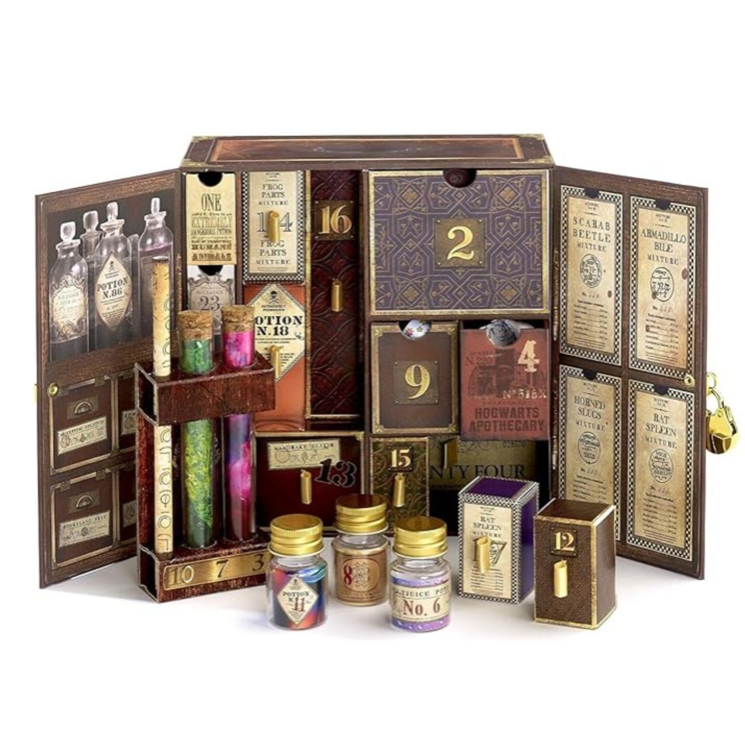 This product is an Harry Potter advent calendar with 24 surprise products and potions.