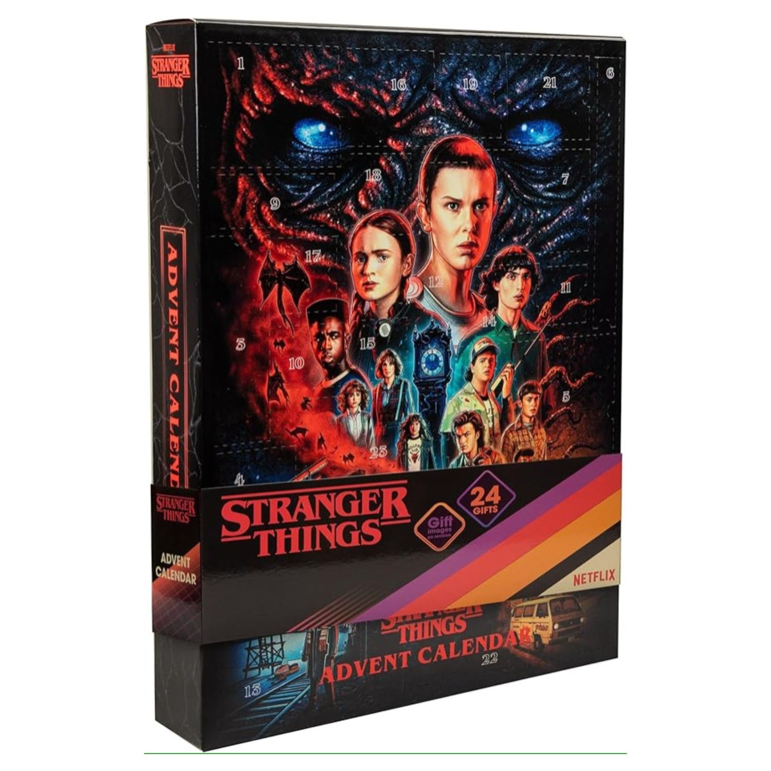 This product is an advent calendar with Stranger Things characters printed on the front.