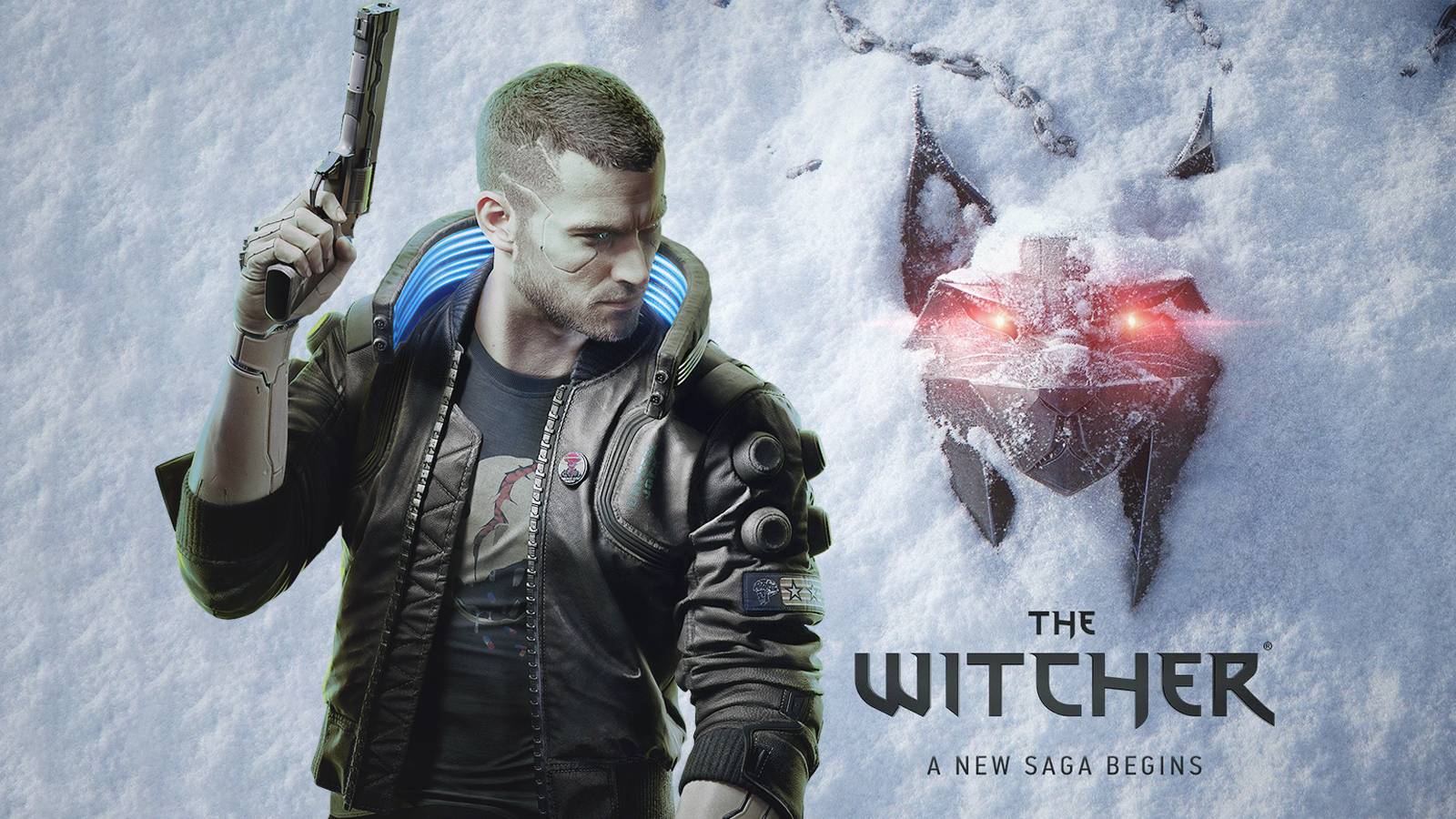 Cyberpunk 2077 male V next to the first The Witcher 4 Polaris A New Sage Begins promo