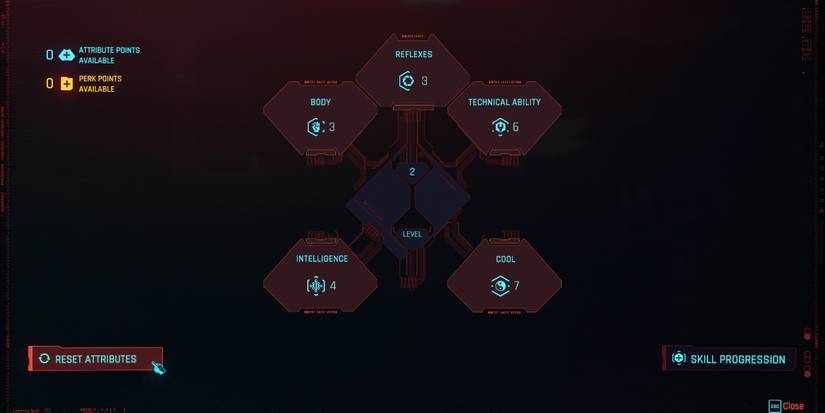 Cyberpunk 2077 Respec Reset Attributes Menu