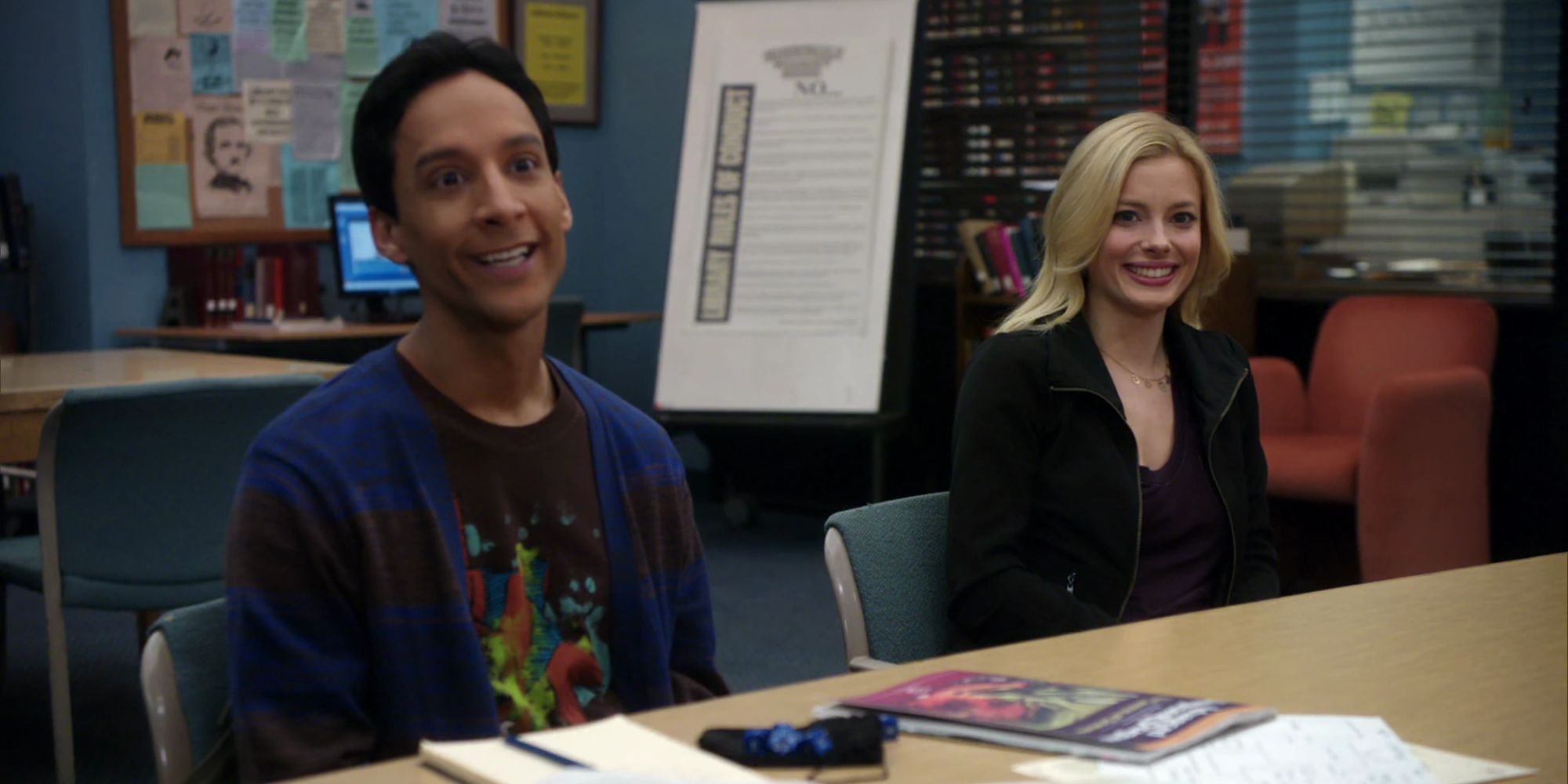 Abed and Britta smiling