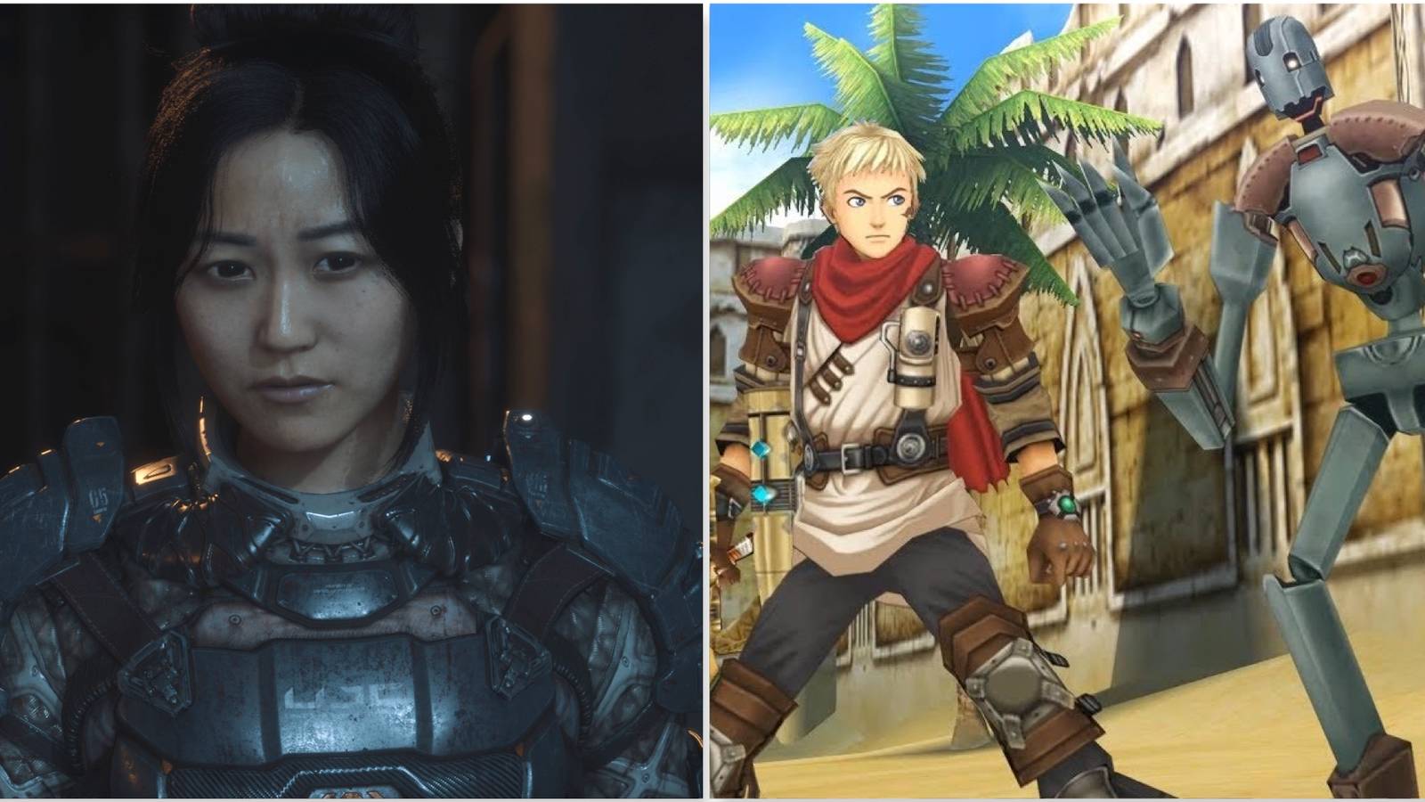 Dani in The Callisto Protocol and A cutscene featuring characters in Rogue Galaxy-2