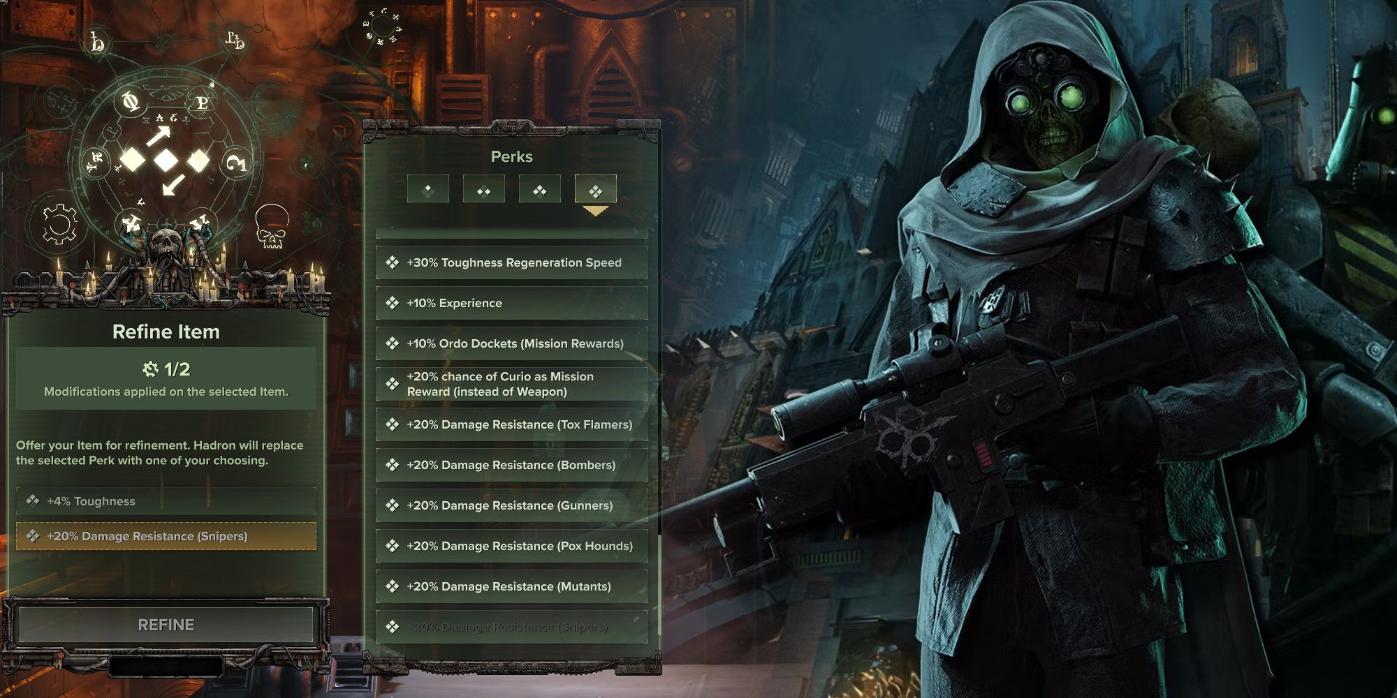 Darktide - All Damage Resistance Perks Next To Image Of Sniper