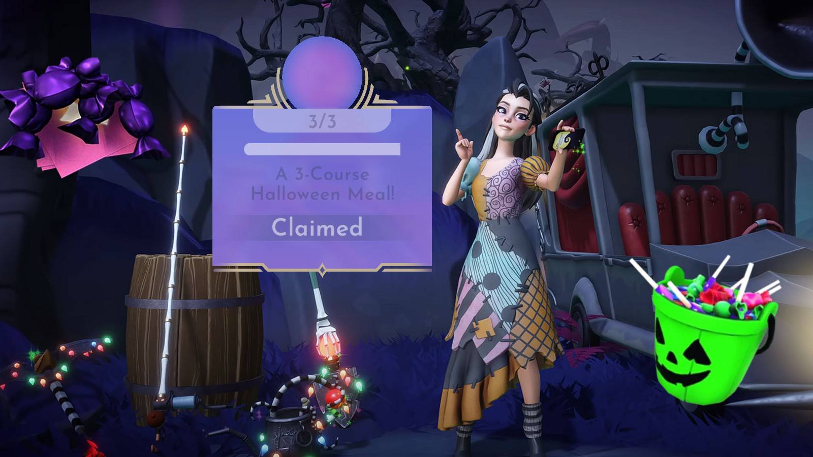 A 3-Couse Halloween Meal duty in Disney Dreamlight Valley