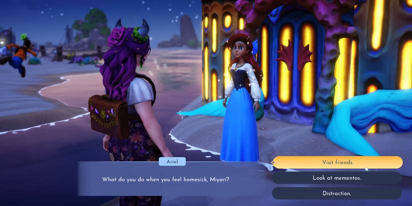 Having a daily discussion with a villager in Disney Dreamlight Valley.