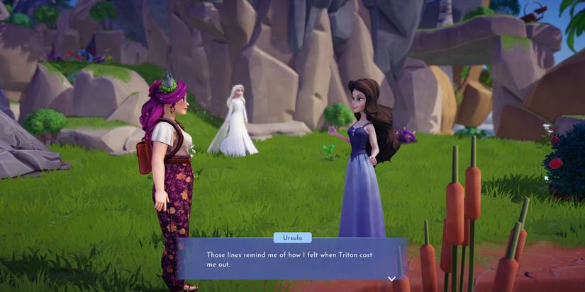 Speaking with Ursula for the quest Poetic License in Disney Dreamlight Valley.