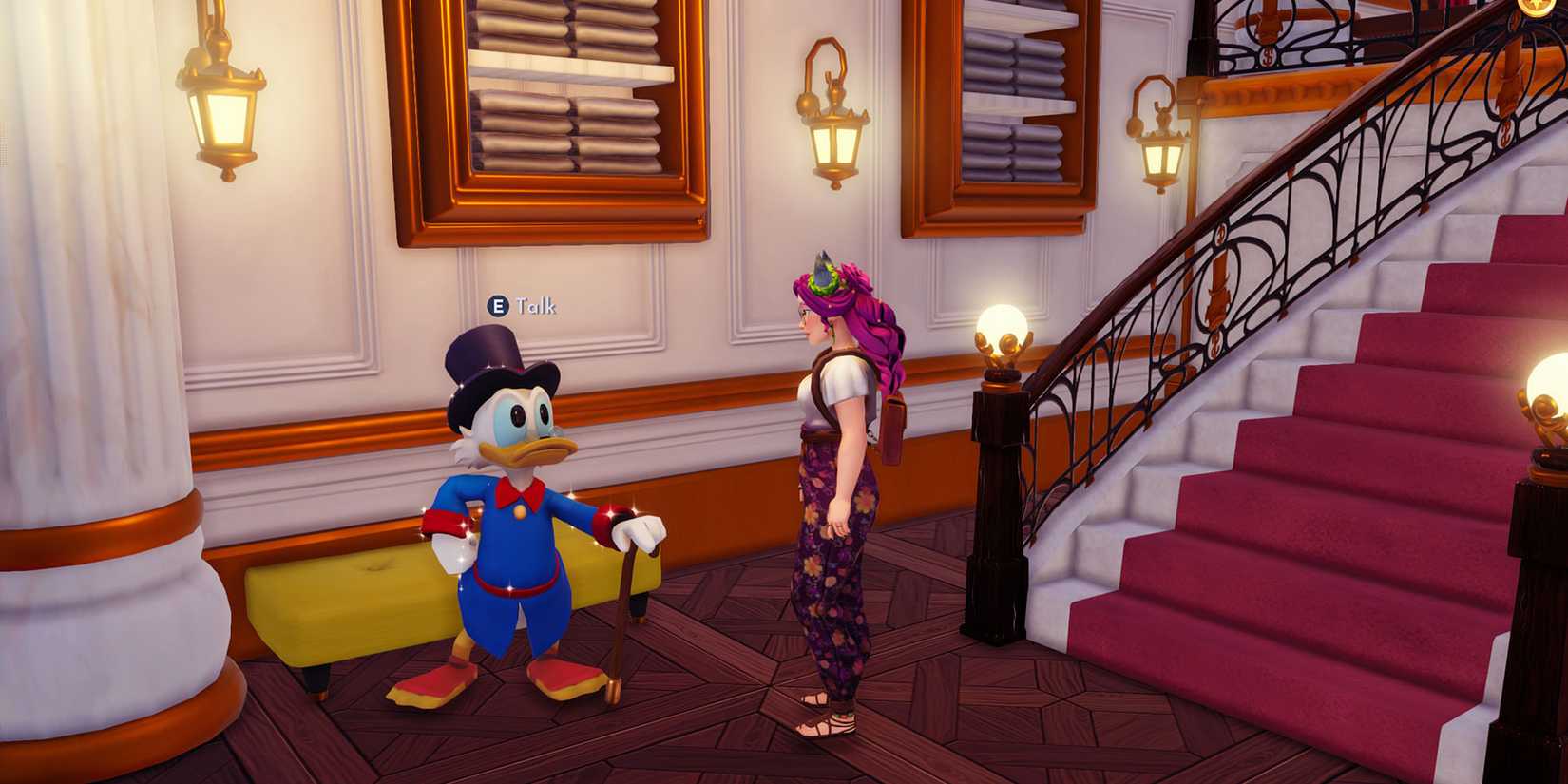 Talking to Scrooge in Disney Dreamlight Valley.