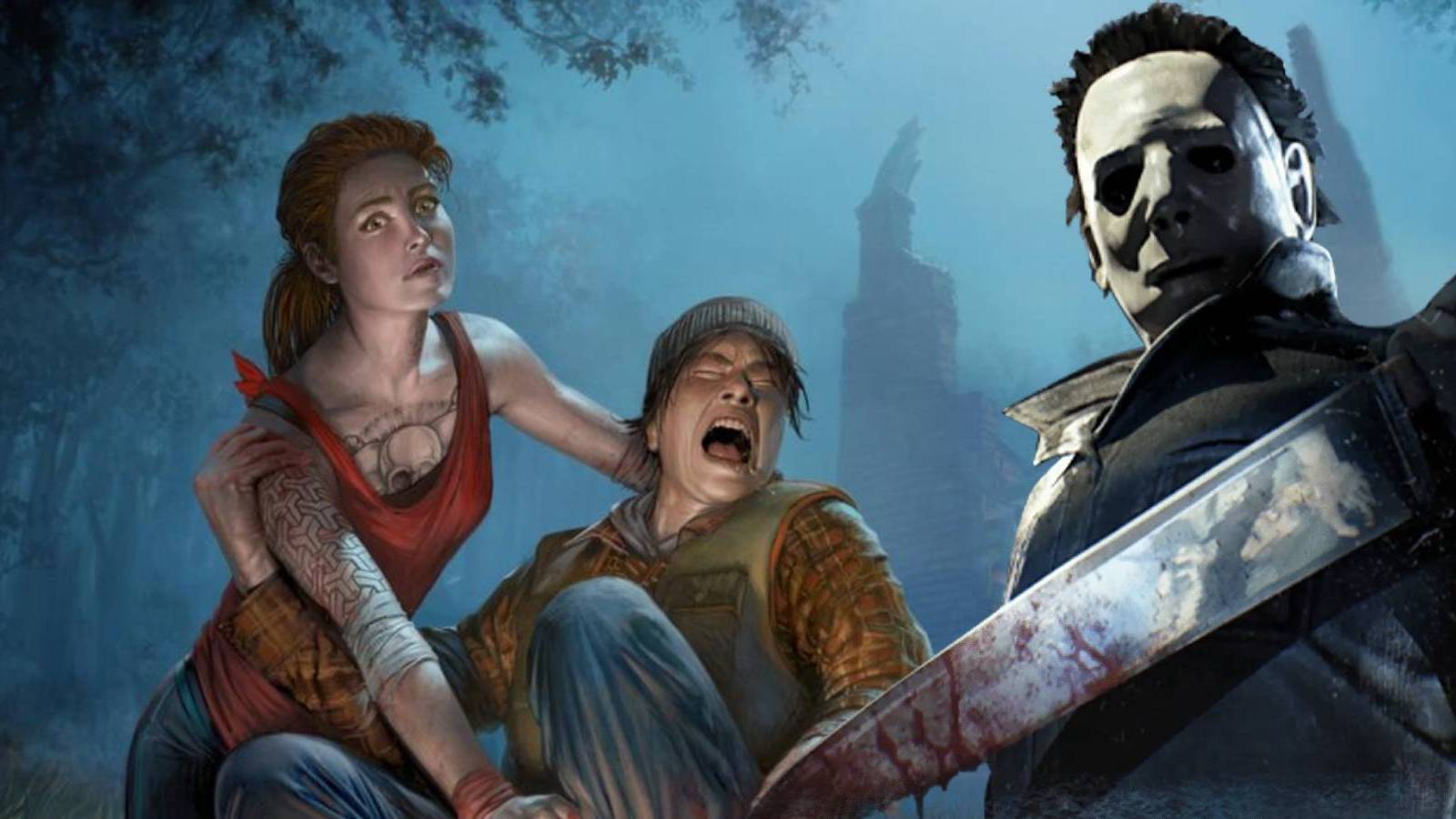 Michael Myers looming over Dead by Daylight promo art