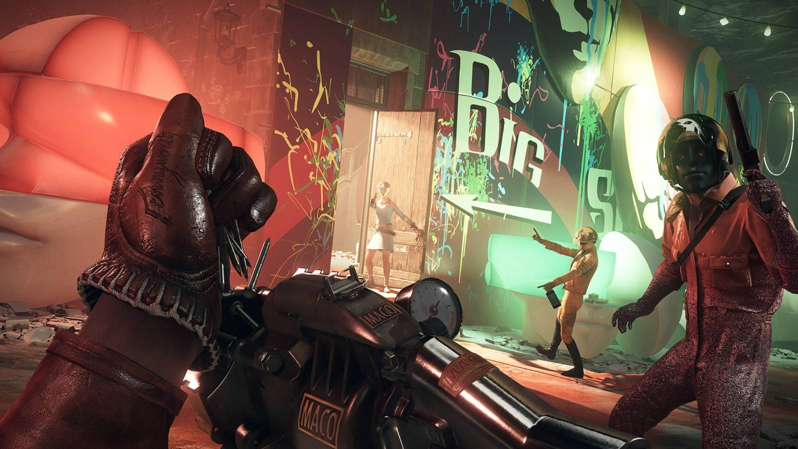 Deathloop Nailer being reloaded in Karl's Bay