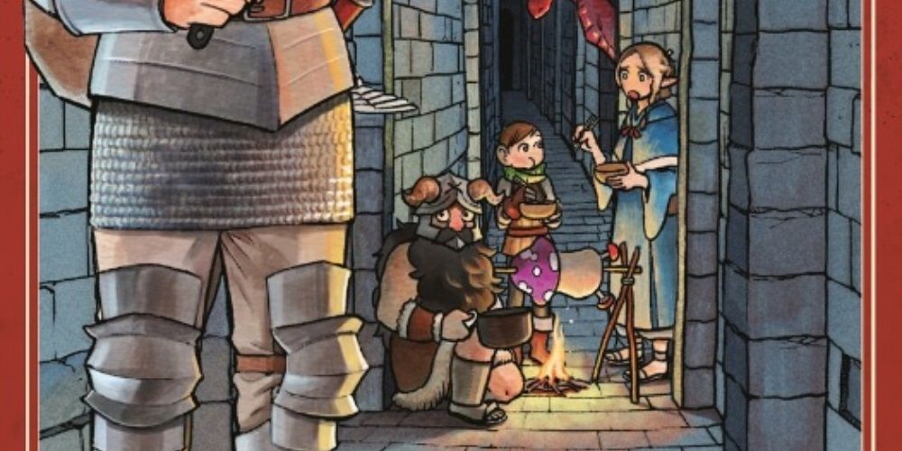 Laios' party on the cover of Delicious in Dungeon Volume 1