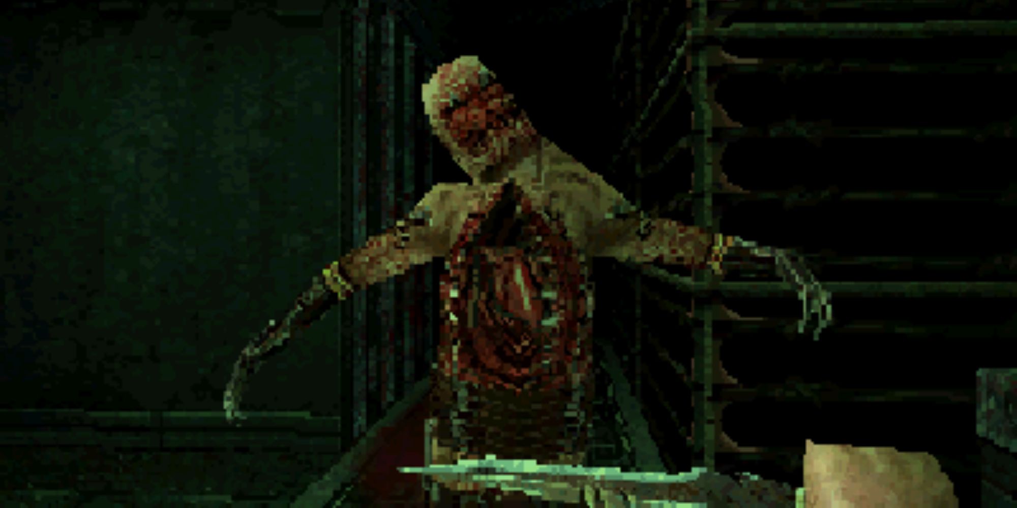 A zombie approaching a player with a knife