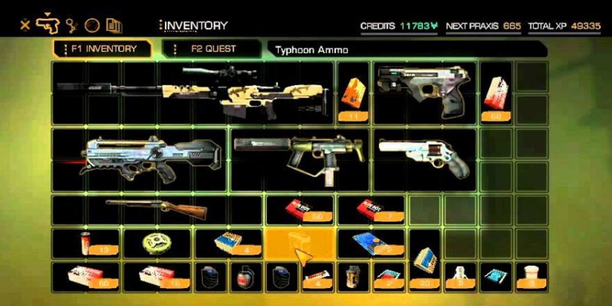 A player's inventory in Deus Ex: Human Revolution