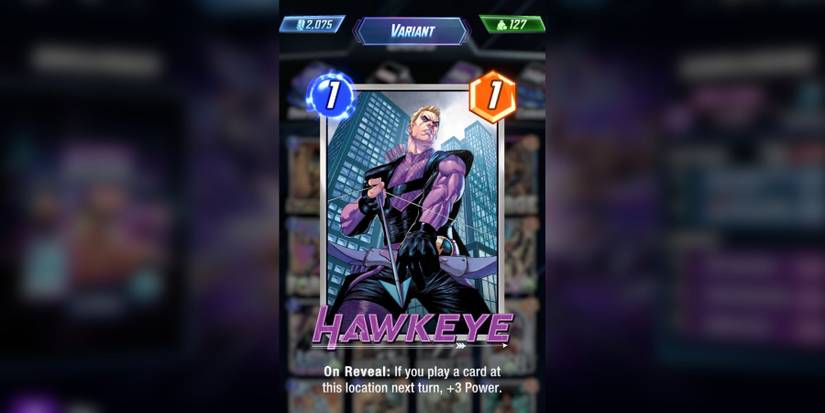 image showing the hawkeye nitro variant in marvel snap.
