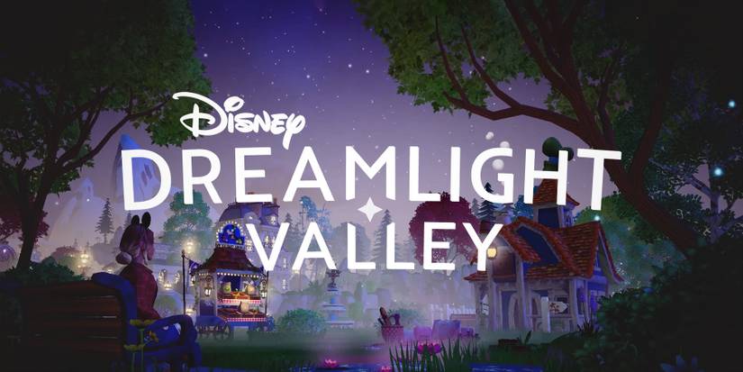 Disney Dreamlight Valley nighttime park promo shot plus game logo