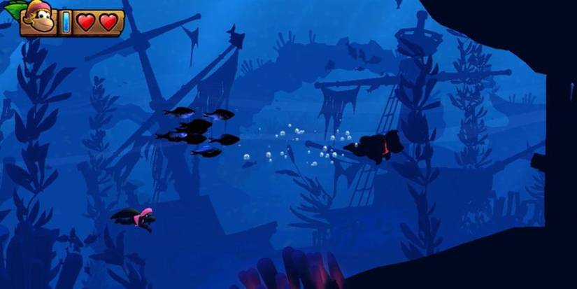 Gameplay screenshot from Donkey Kong Country Tropical Freeze featuring Dixie Kong 