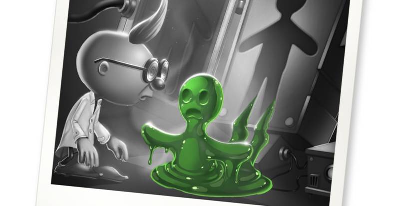 E. Gadd looking at a melting goo man