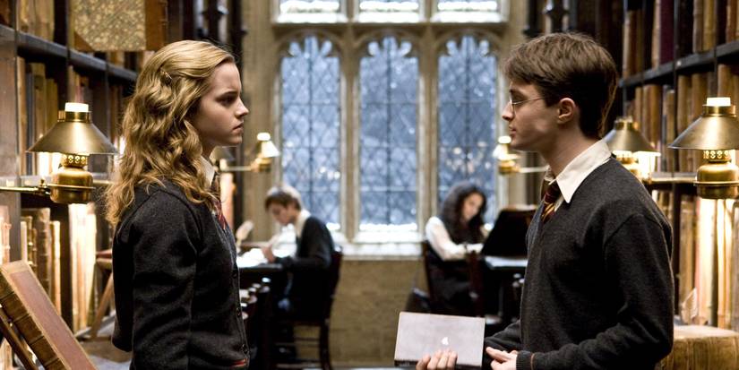 Harry and Hermione in the library