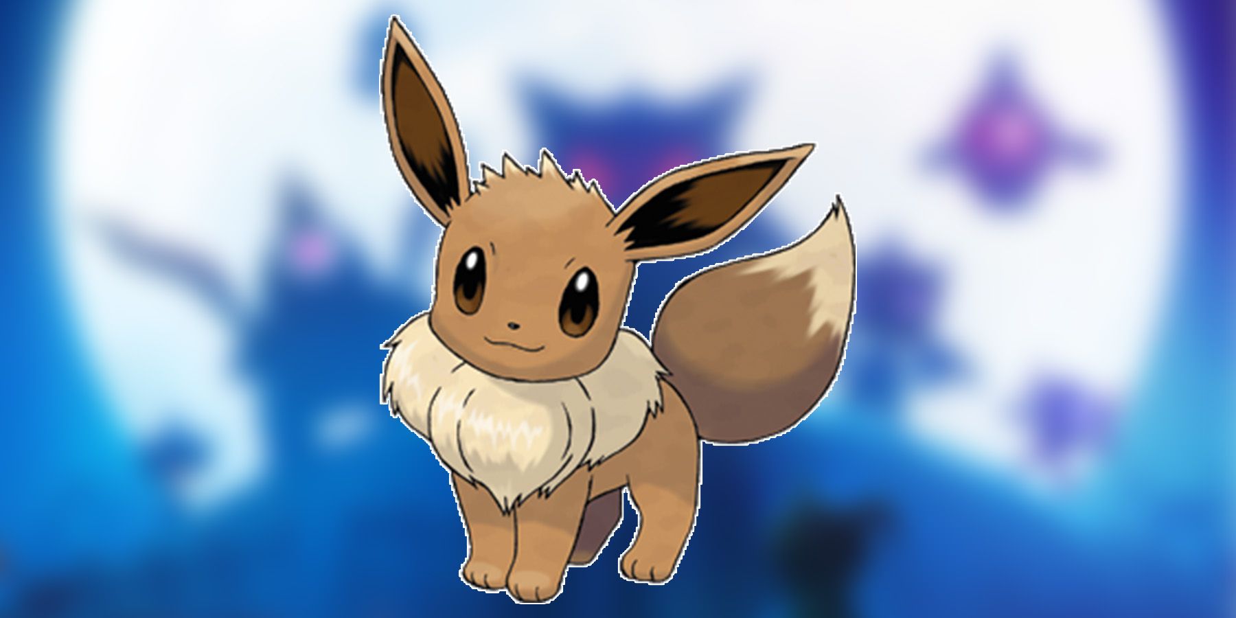 Eevee in front of Pokemon Go Halloween event blurred background