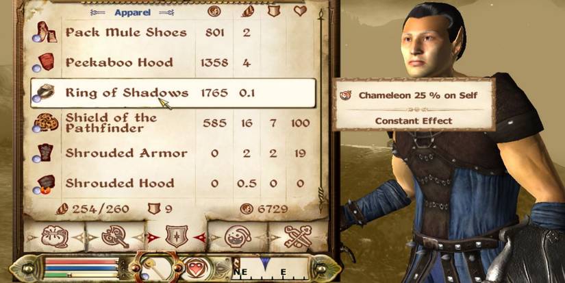 Elder Scrolls IV Oblivion Inventory with a Chameleon Effect on a 'Ring of Shadows'