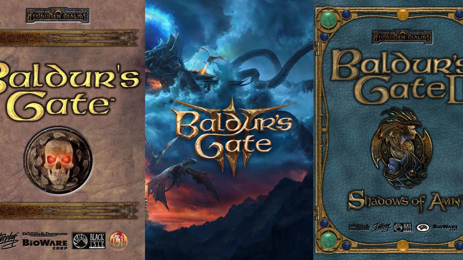 Split image of cover art for the three main BG games.