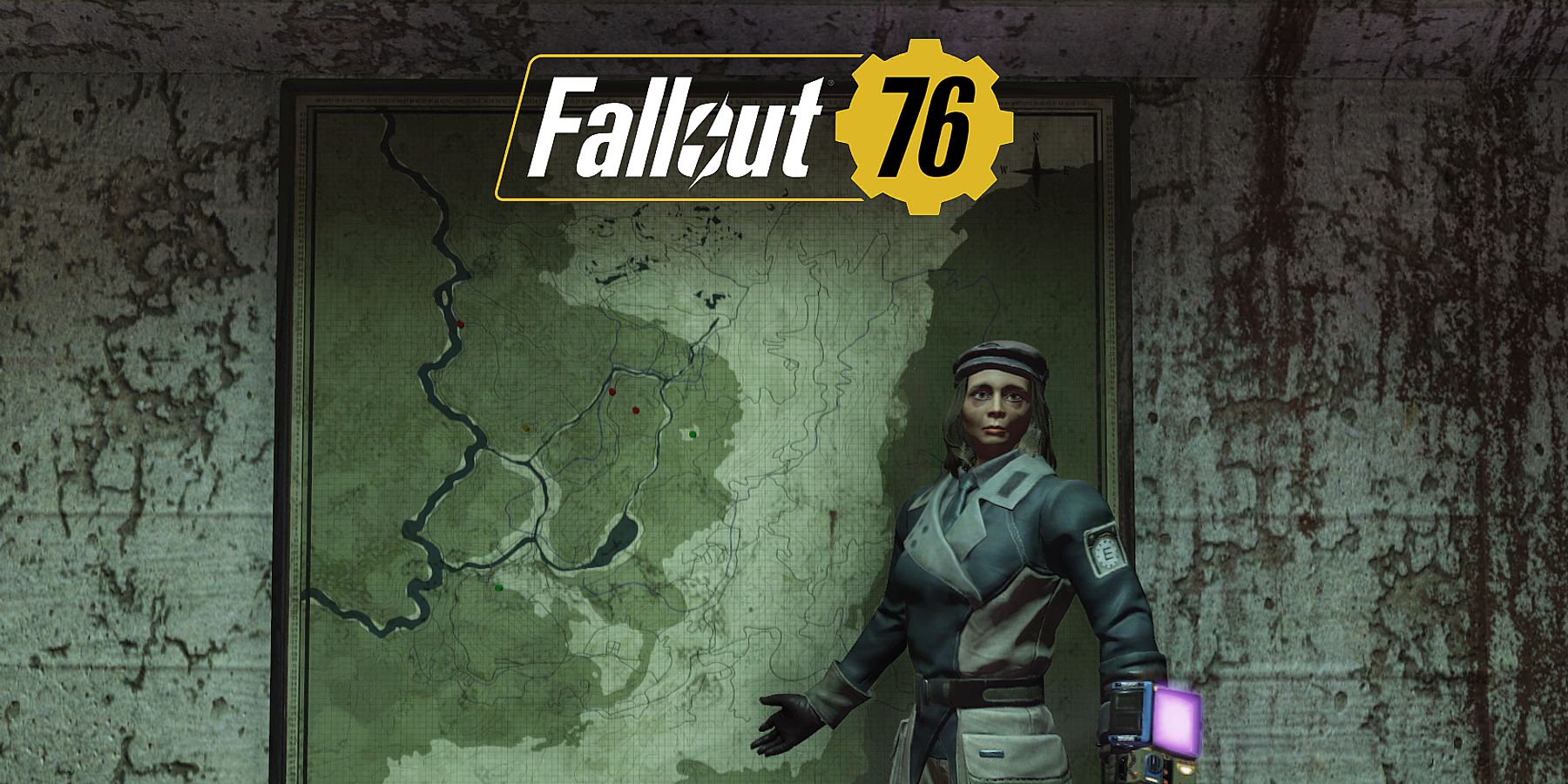 Fallout 76 Appalachia Map Player Posing in Enclave Officer Outfit