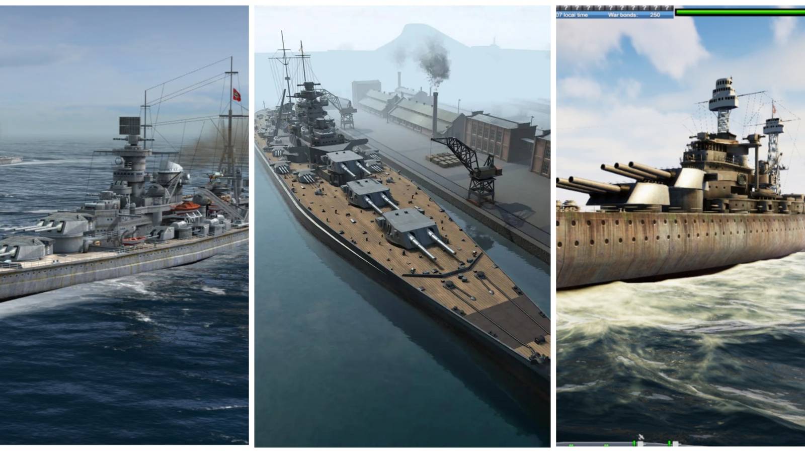 Tri-split of three ships sailing