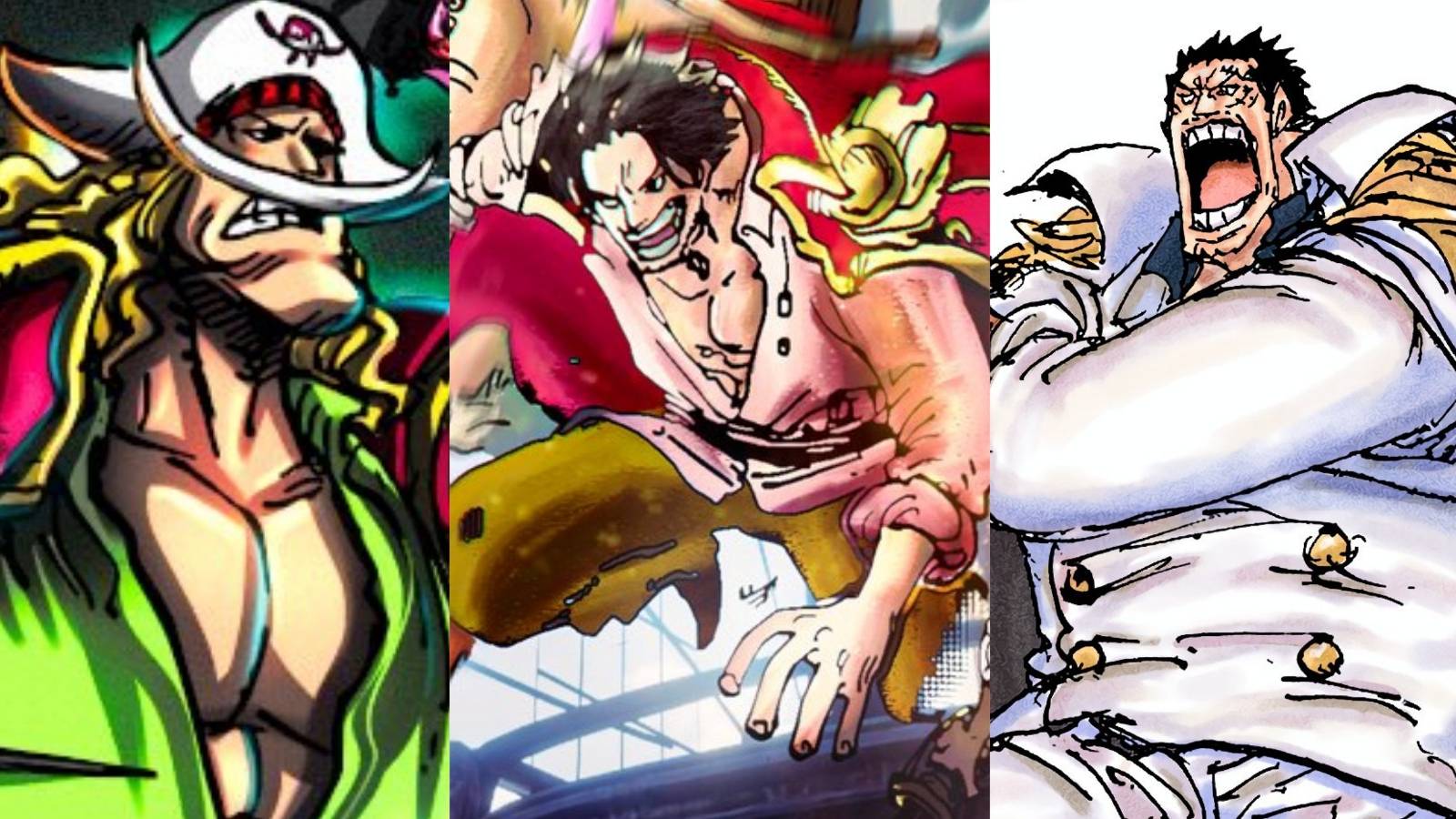 featured one piece every major character in god valley Whitebeard Roger garp