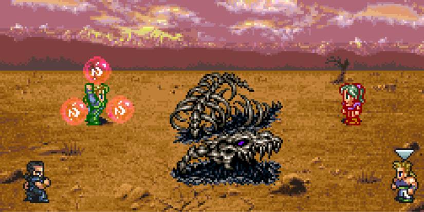 A Final Fantasy party attacking a skeleton monster