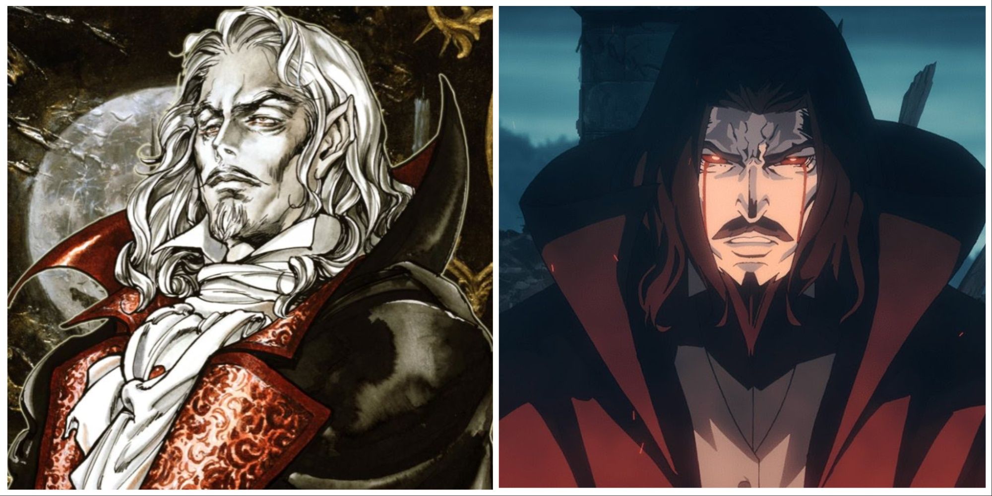 Dracula depicted in Castlevania: Symphony of the Night and the Netflix series