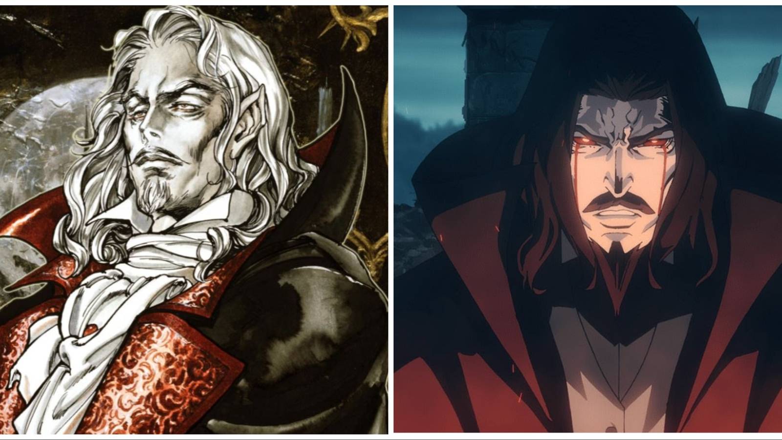Dracula depicted in Castlevania: Symphony of the Night and the Netflix series