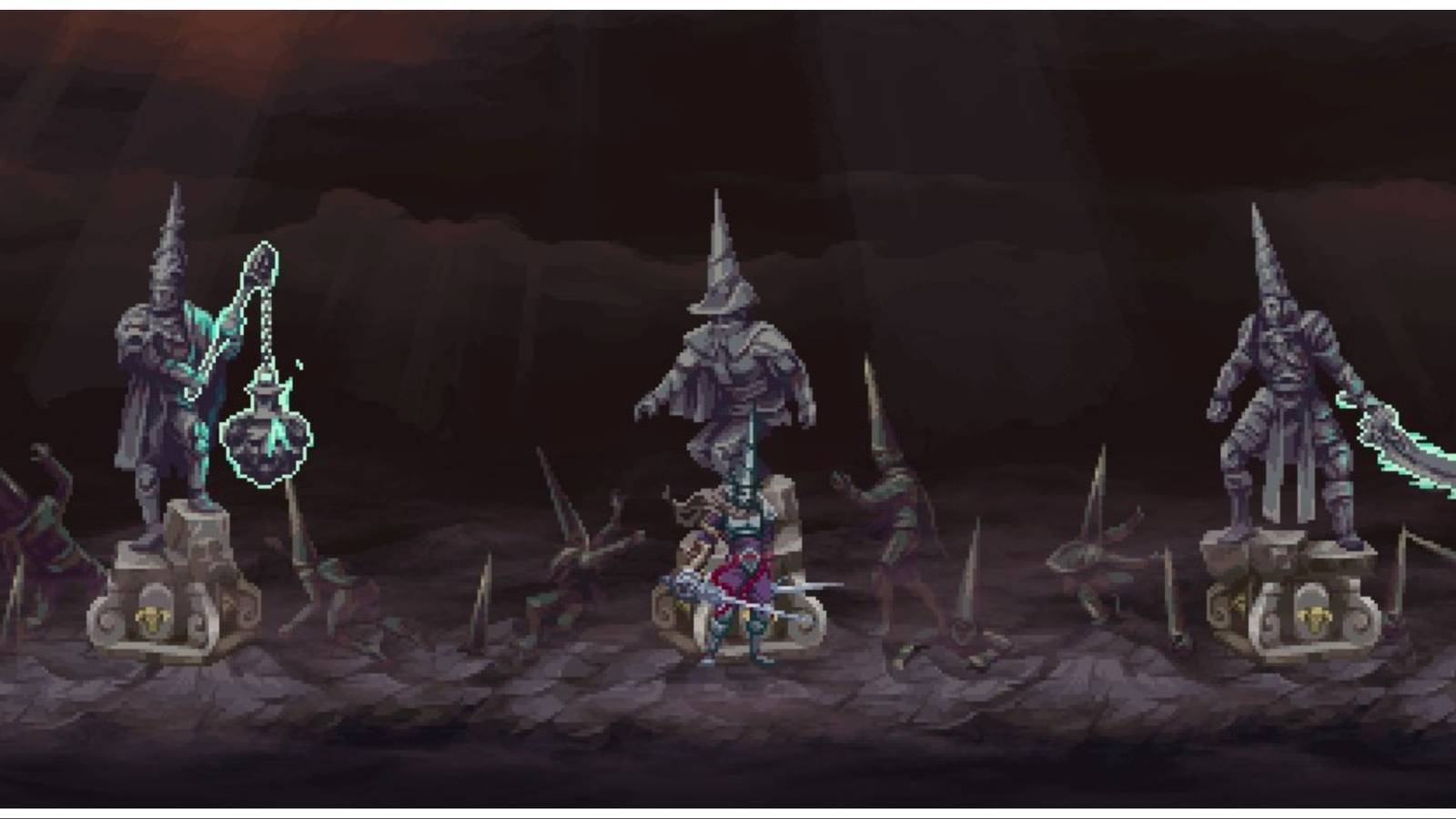 The Penitent One deciding which weapon to wield Blasphemous 2